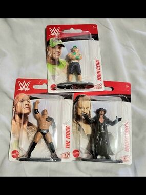 WWE Micro Action Figures - John Cena, The Rock, Undertaker - Multicolor